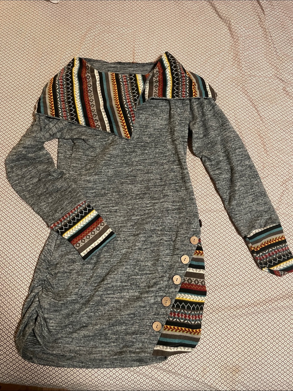 Gray Knit Tunic with Colorful Striped Accents